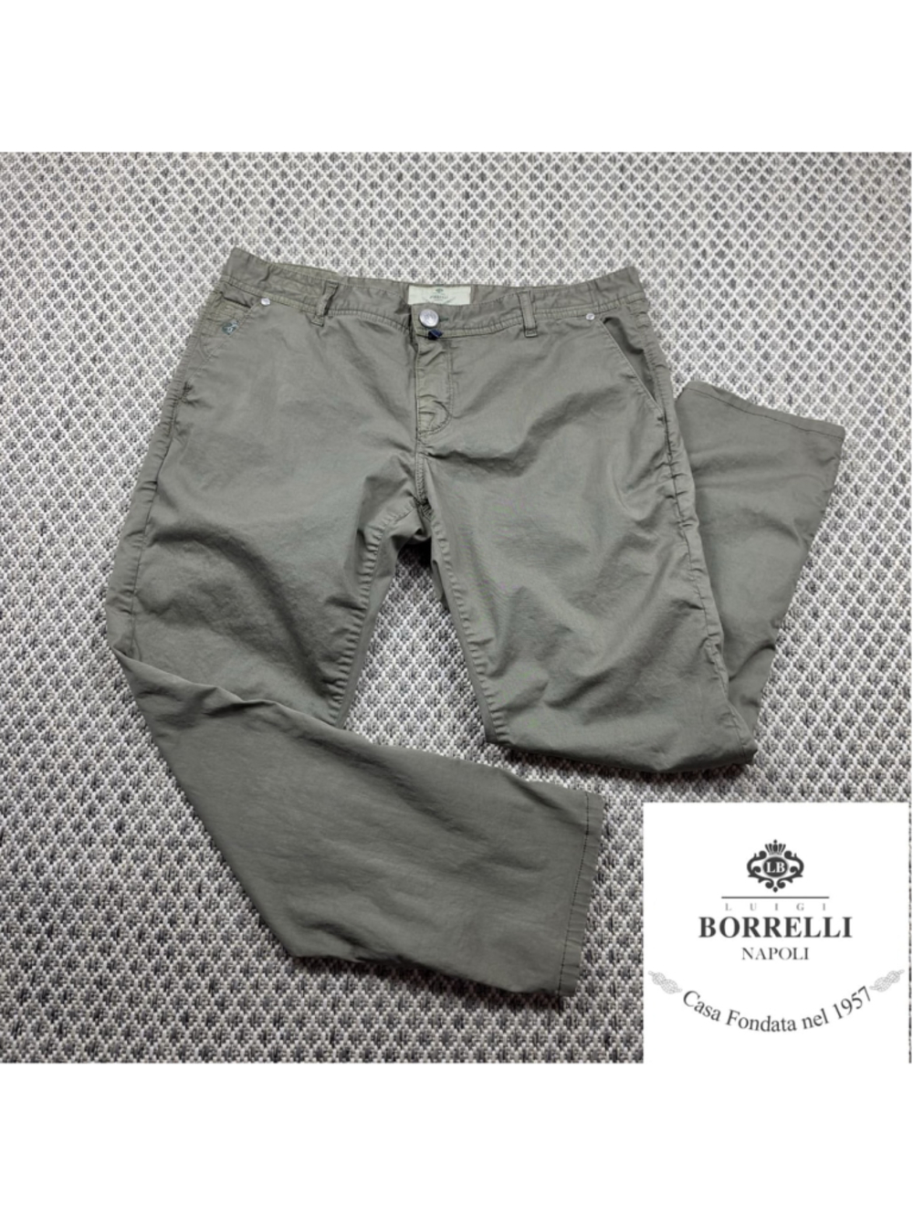 Luigi Borrelli Napoli Partenope LB Pants Mens 38 Olive Made In Italy Chinos